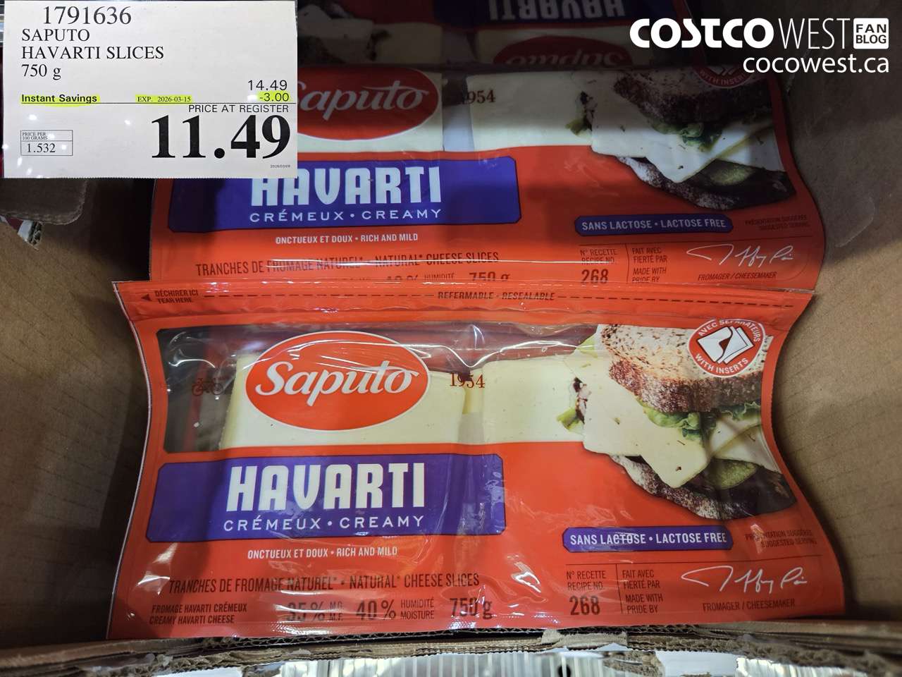 SAPUTO HAVARTI SLICES 750 G
