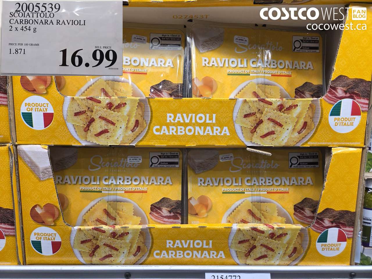 SCOIATTOLO CARBONARA RAVIOLI 2 X 454G