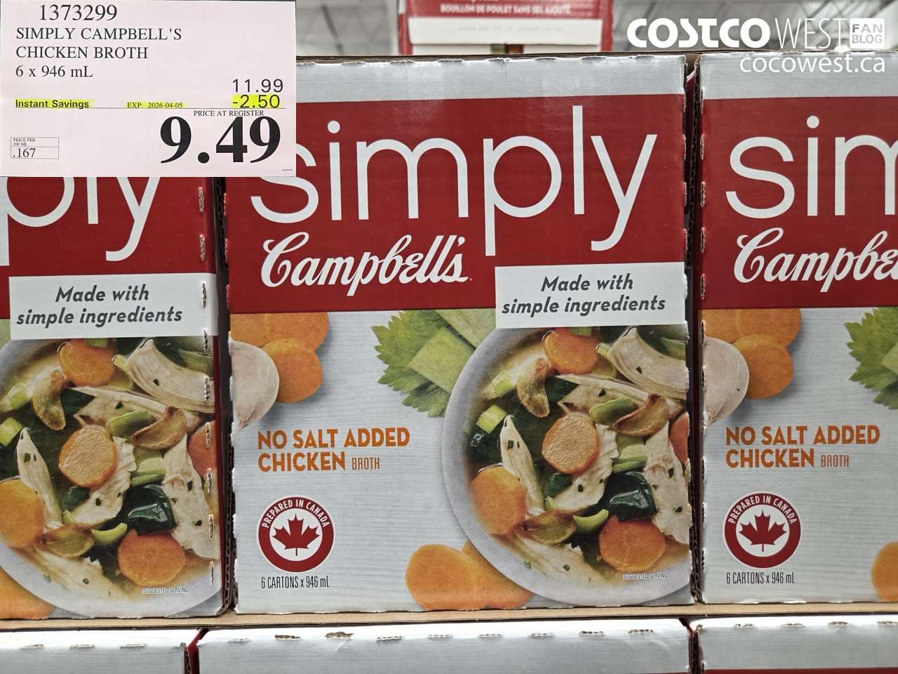 SIMPLY CAMPBELL’S CHICKEN BROTH 6 X 946 ML