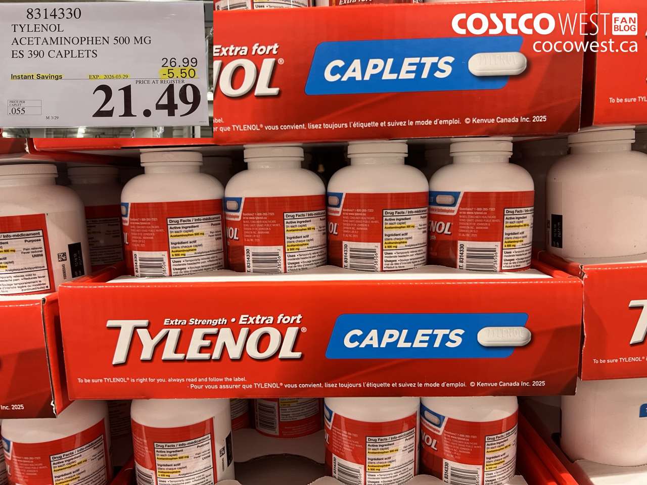 TYLENOL ACETAMINOPHEN 500 MG ES 390 CAPLETS