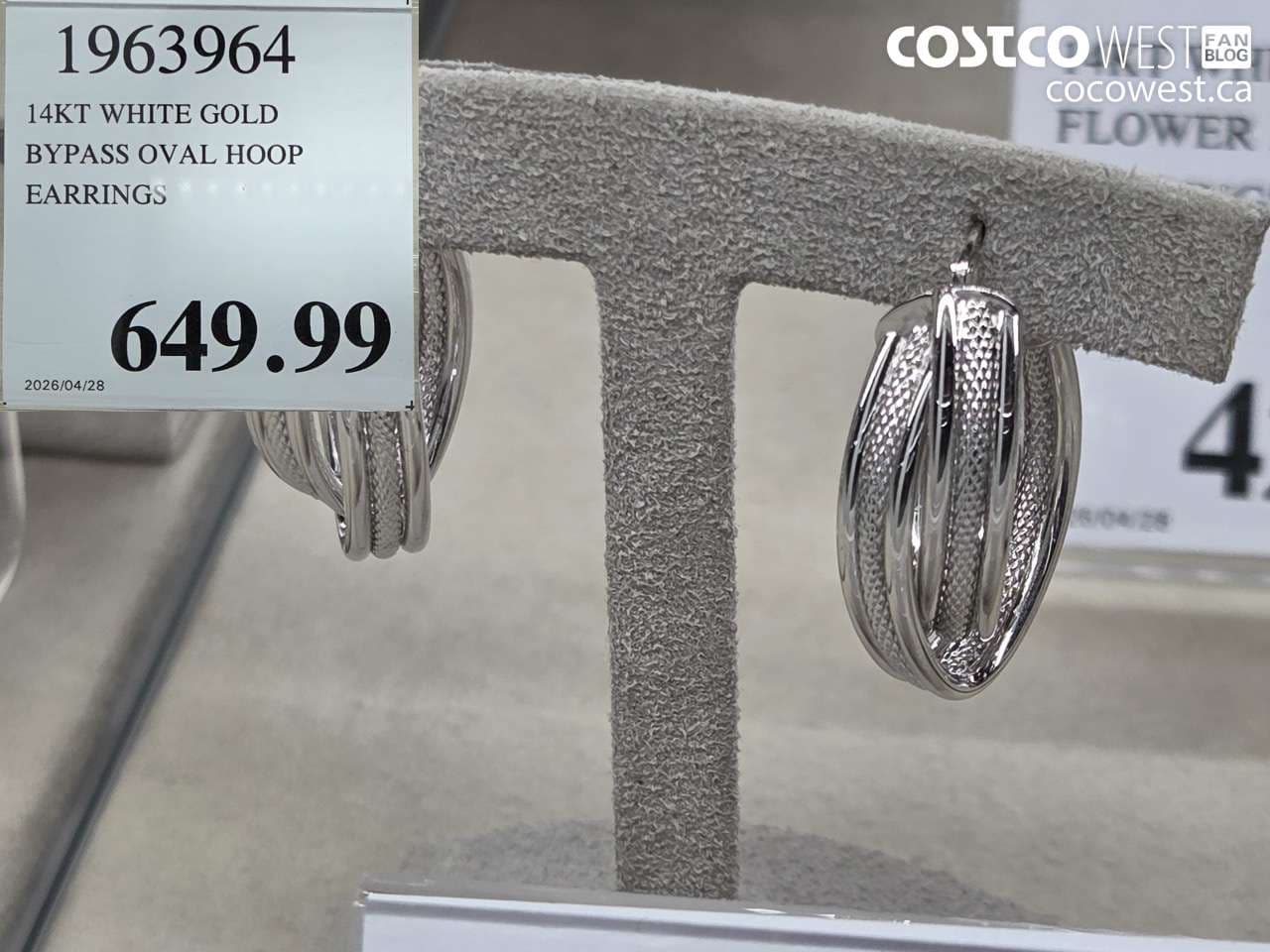 14KT WHITE GOLD BYPASS OVAL HOOP EARRINGS