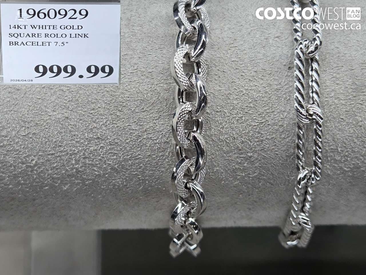 14KT WHITE GOLD SQUARE ROLO LINK BRACELET
