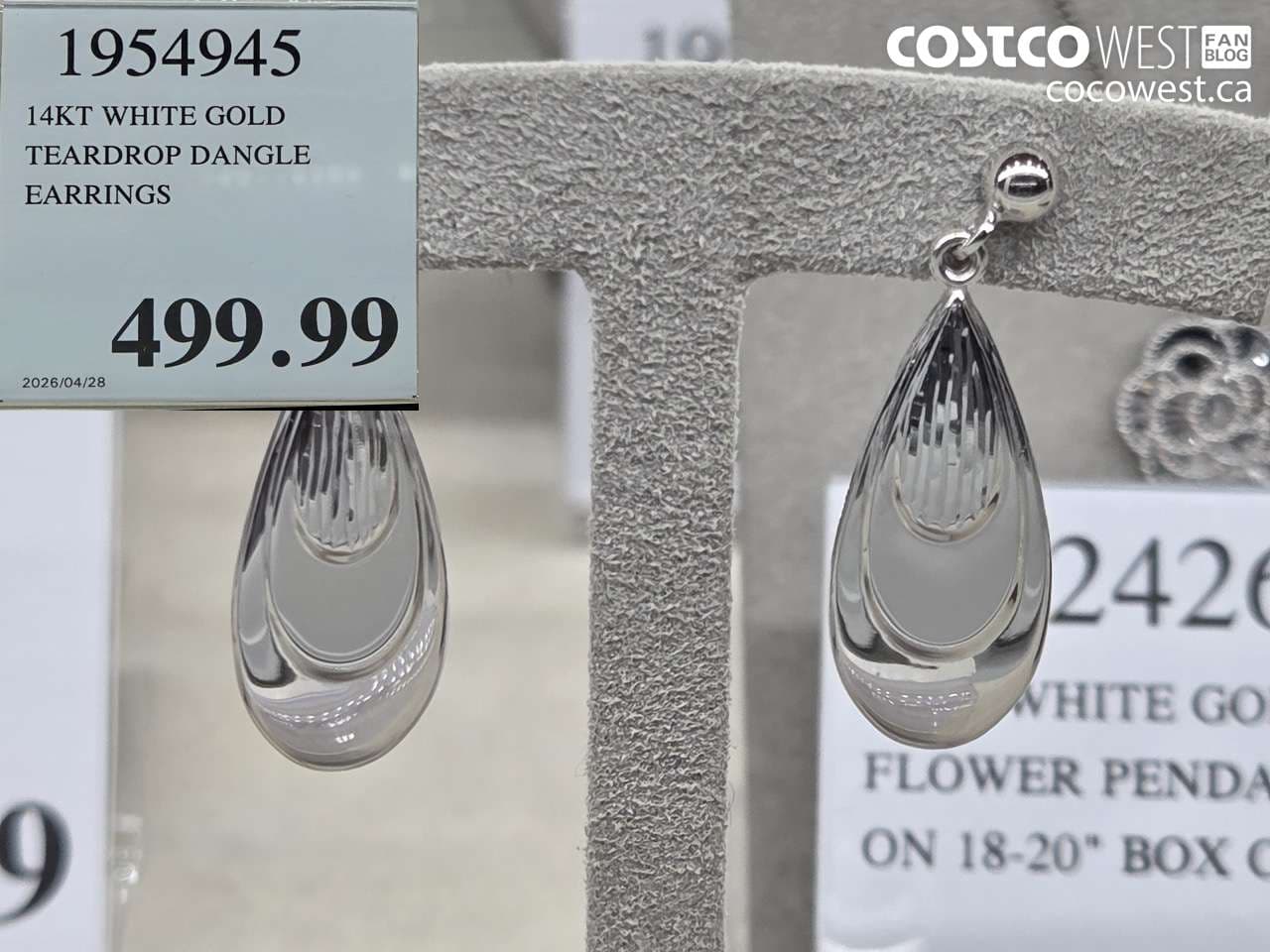 14KT WHITE GOLD TEARDROP DANGLE EARRINGS