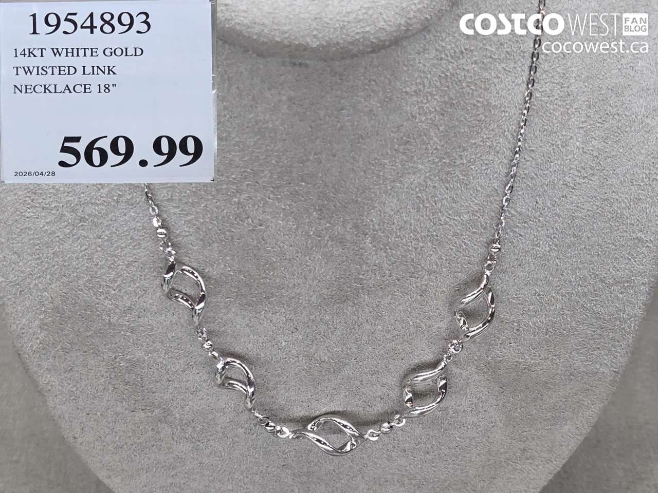 14KT WHITE GOLD TWISTED LINK NECKLACE