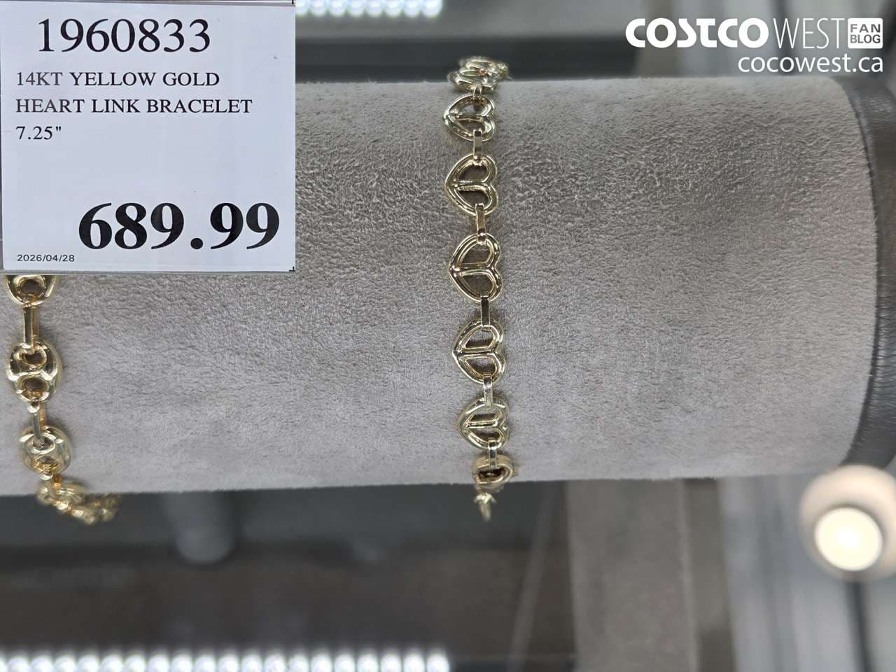 14KT YELLOW GOLD HEART LINK BRACELET