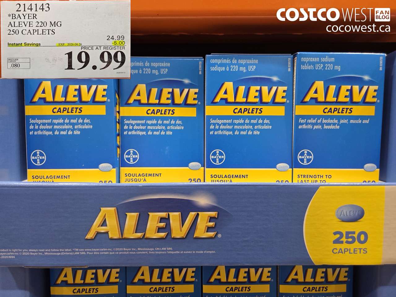 BAYER ALEVE 220 MG 250 CAPLETS