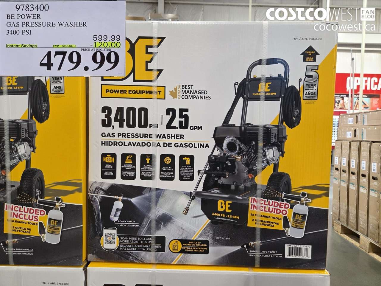 BE POWER GAS PRESSURE WASHER 3400 PSI