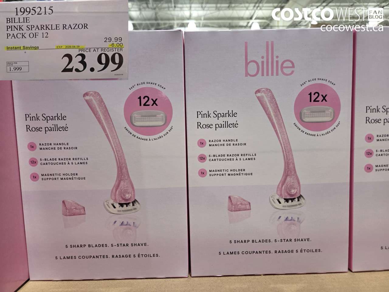 BILLIE PINK SPARKLE RAZOR PACK OF 12