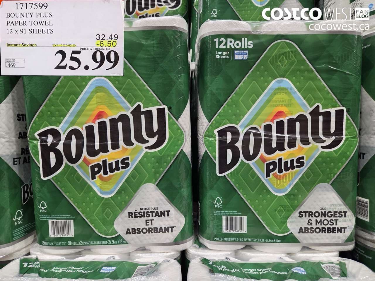 BOUNTY PLUS PAPER TOWEL 12 X 91 SHEETS