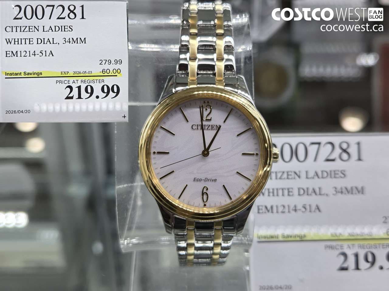 CITIZEN LADIES WHITE DIAL, 34MM EM1214-51A