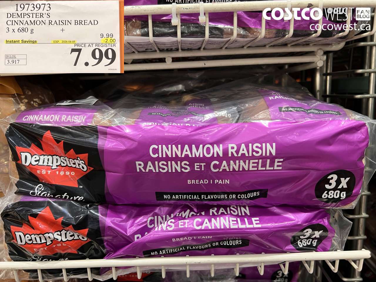 dempsters cinnamon raisin bread 3 x 680g