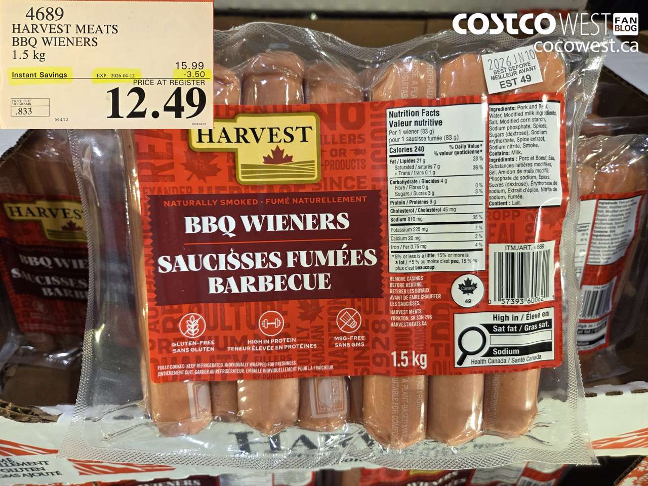 harvest meats bbq wieners 15 kg