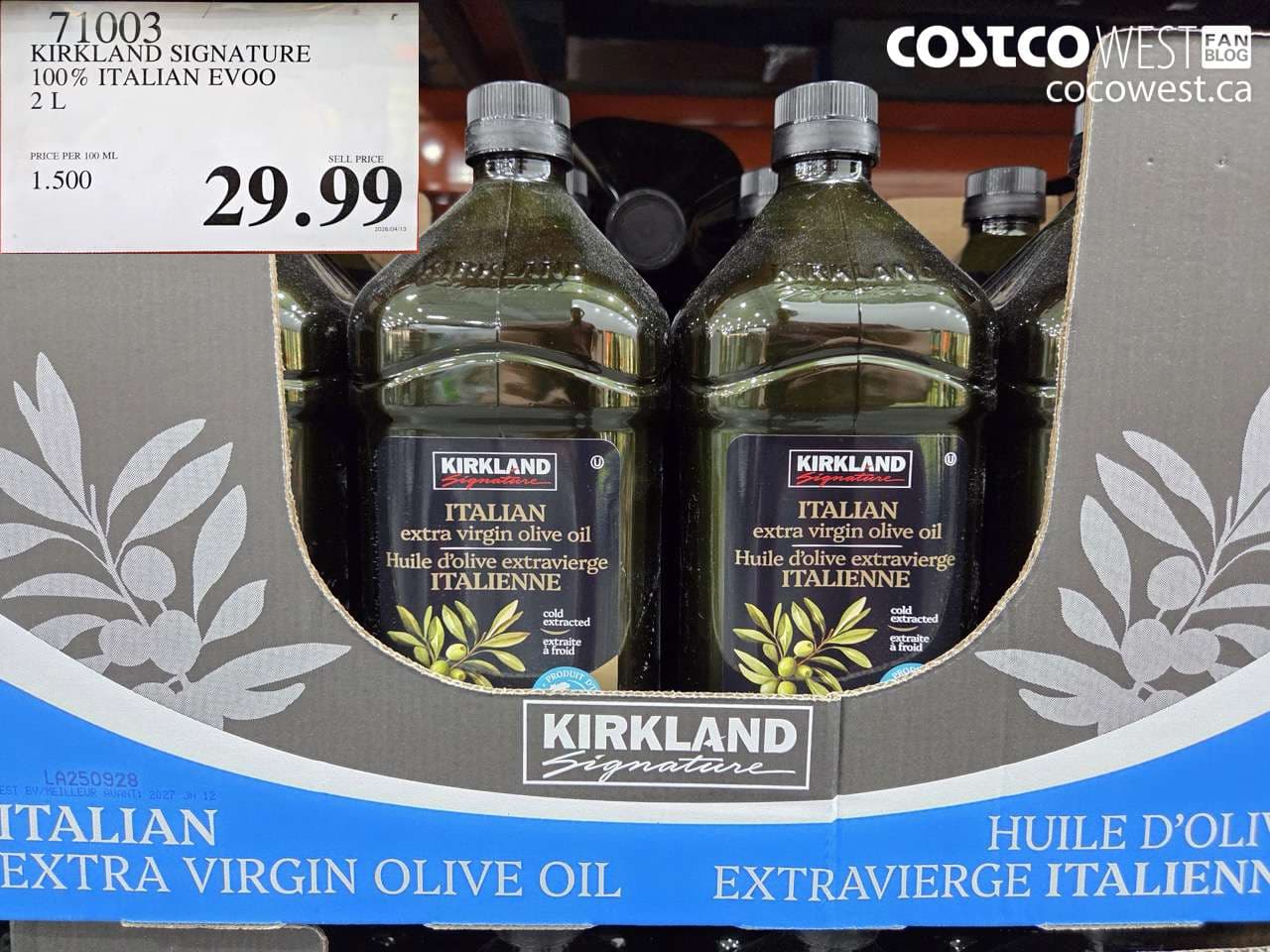 KIRKLAND SIGNATURE 100% ITALIAN EVOO 2 L