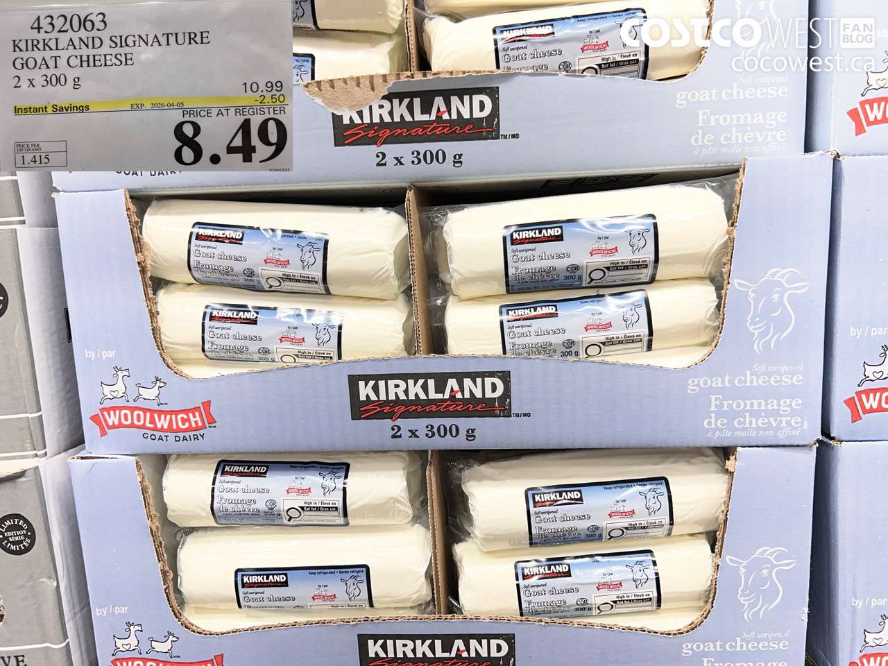 kirkland signature goat cheese 2 x 300g