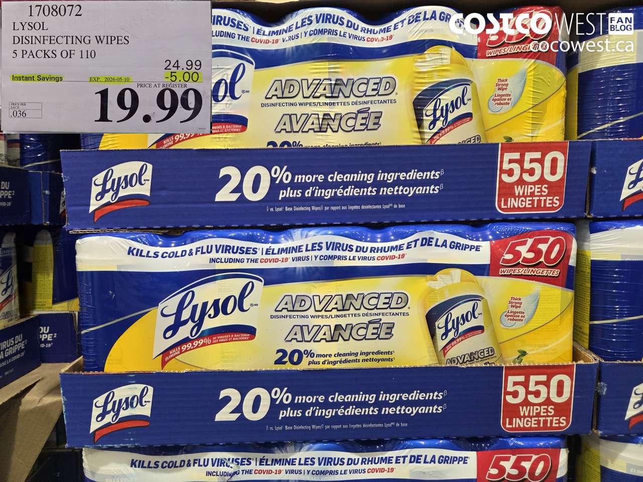 LYSOL DISINFECTING WIPES 5 PACKS OF 110