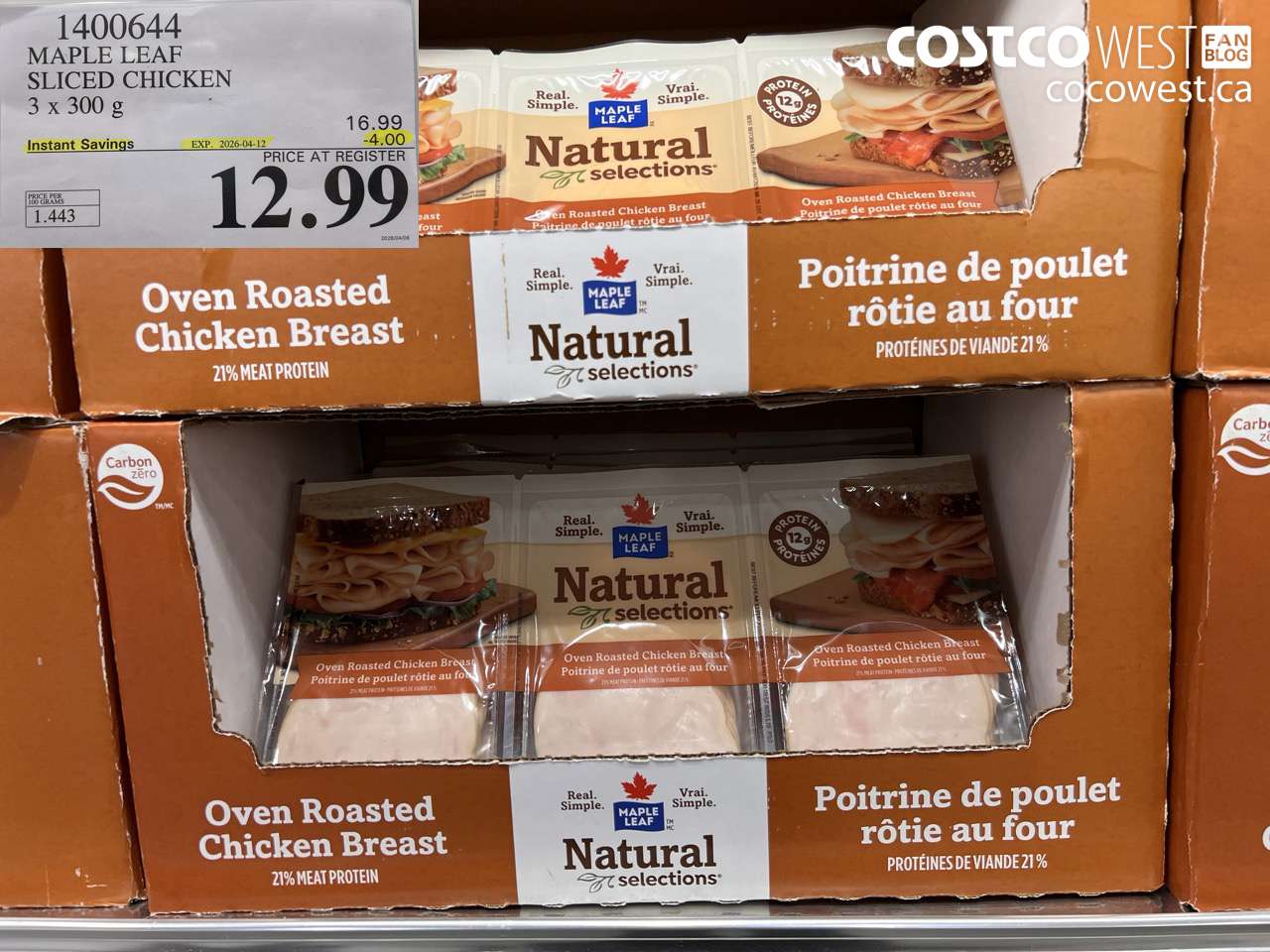 MAPLE LEAF SLICED CHICKEN 3 X 300G