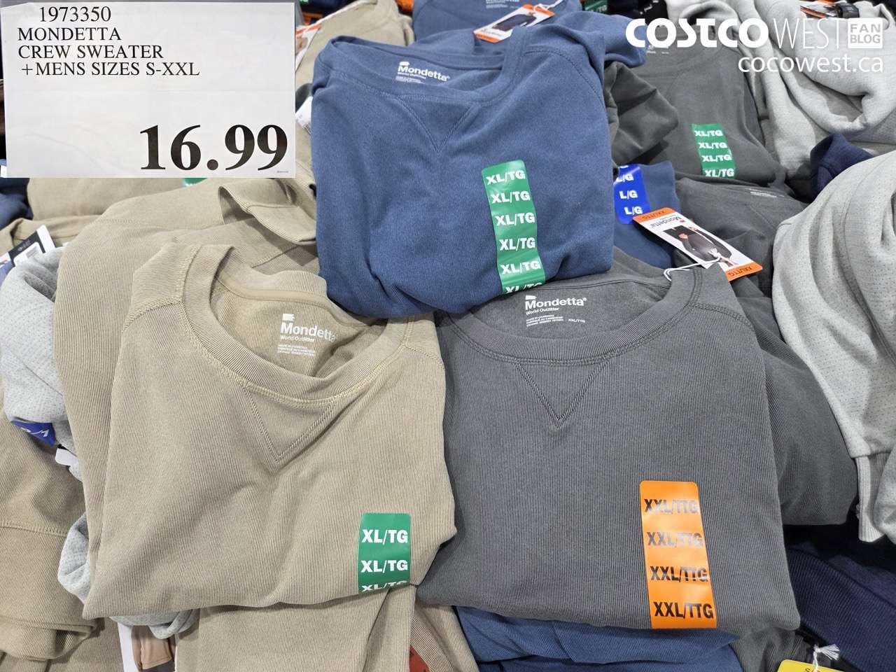 mondetta crew sweater mens sizes sxxl