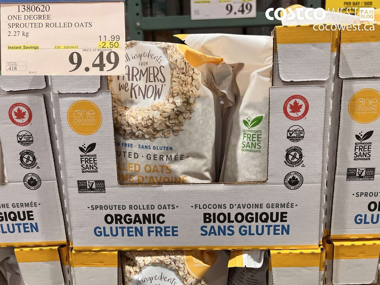 one degree sprouted rolled oats 227kg