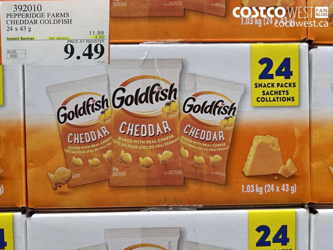 PEPPERIDGE FARMS CHEDDAR GOLDFISH 24 X 43 G