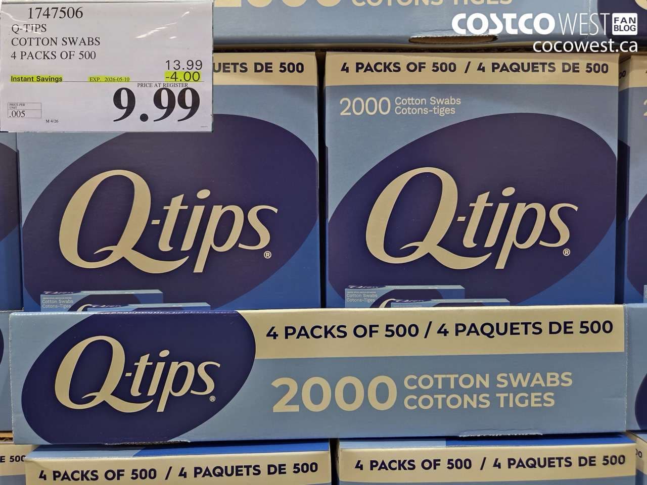 qtips cotton swabs 4 packs of 500