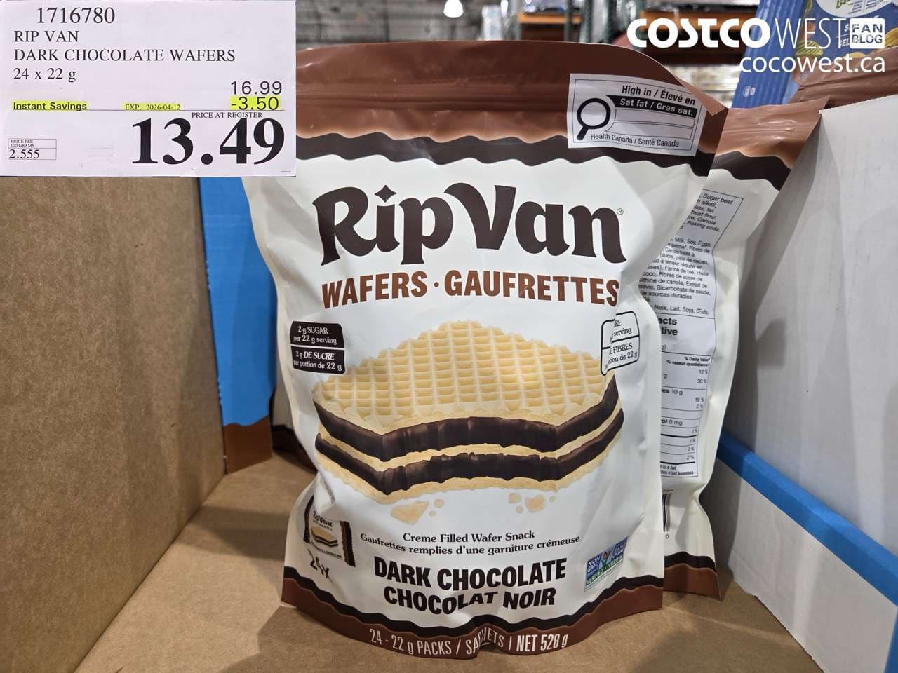 rip van dark chocolate wafers 24 x 22 g