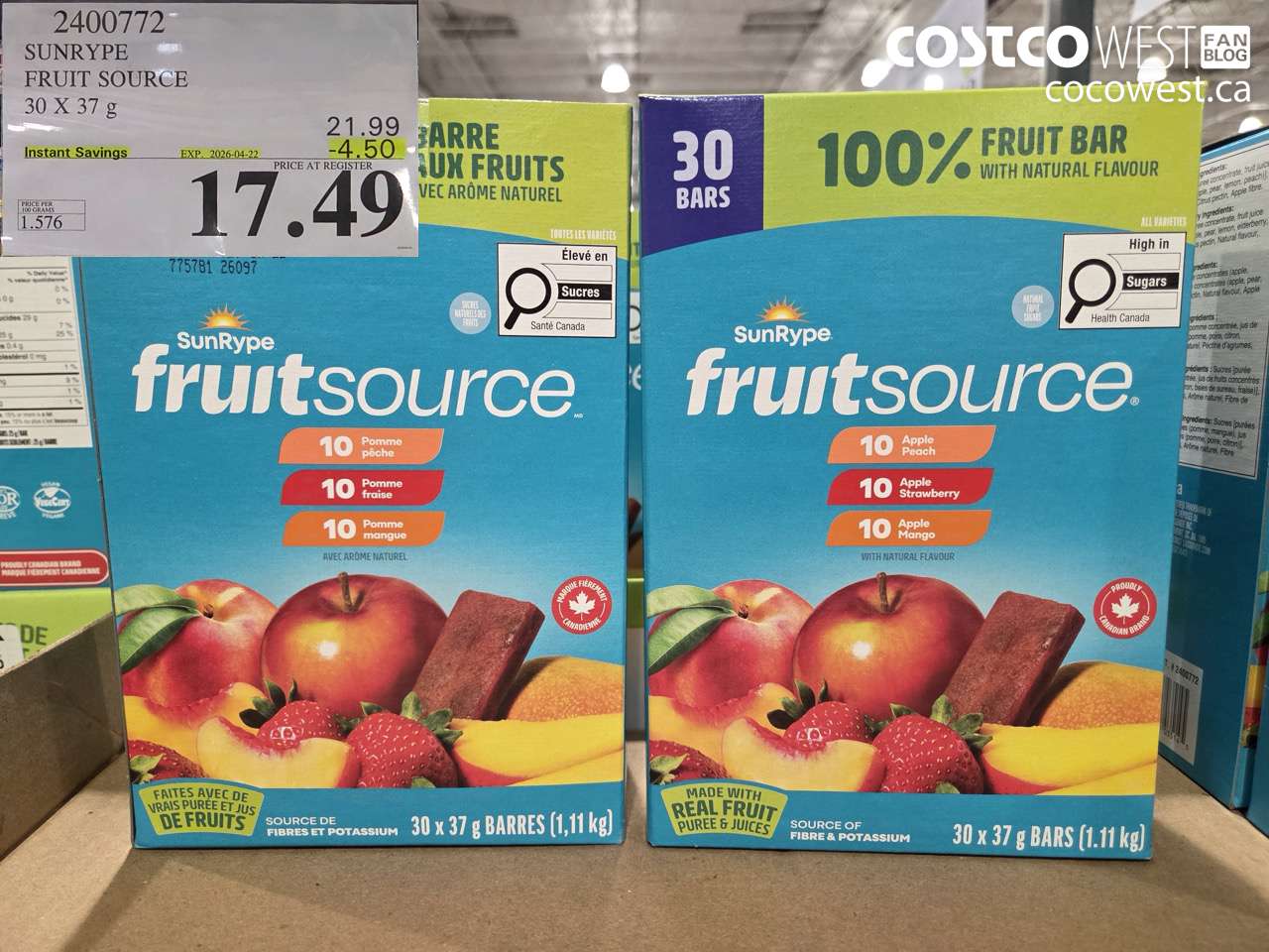 sunrype fruit source 30 x 37 g