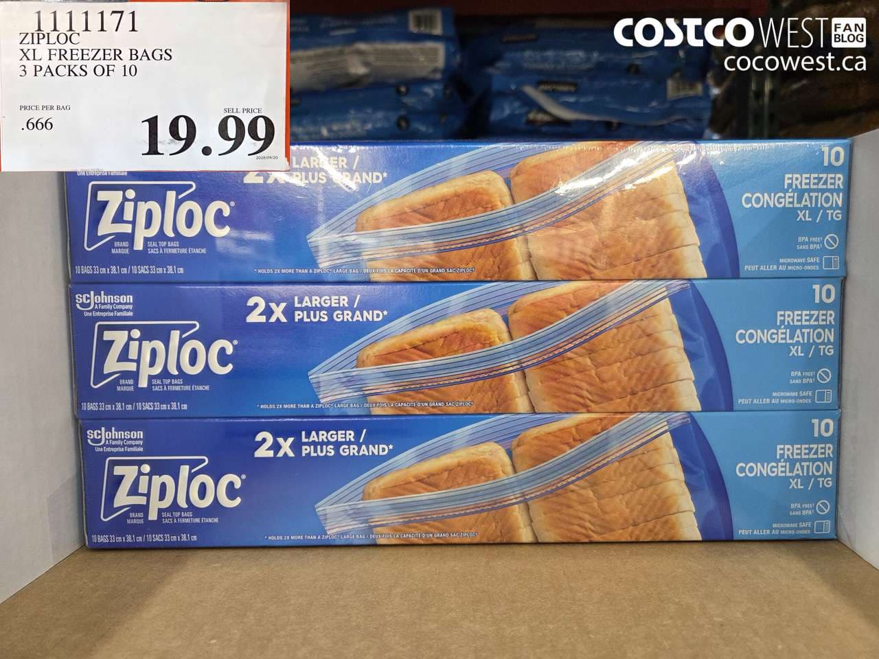 ZIPLOC XL FREEZER BAGS 3 PACKS OF 10