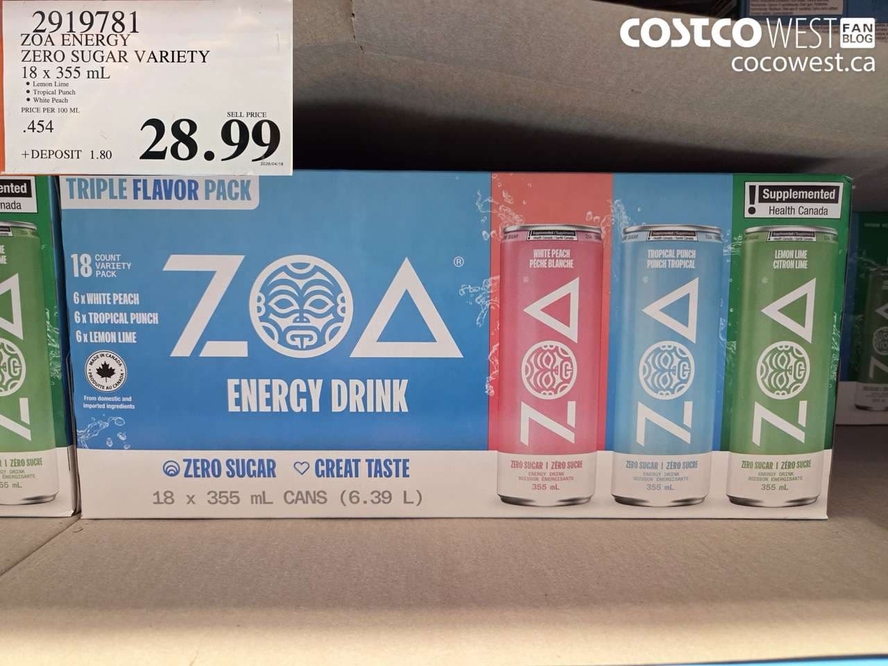 ZOA ENERGY ZERO SUGAR VARIETY 18 X 355 ML