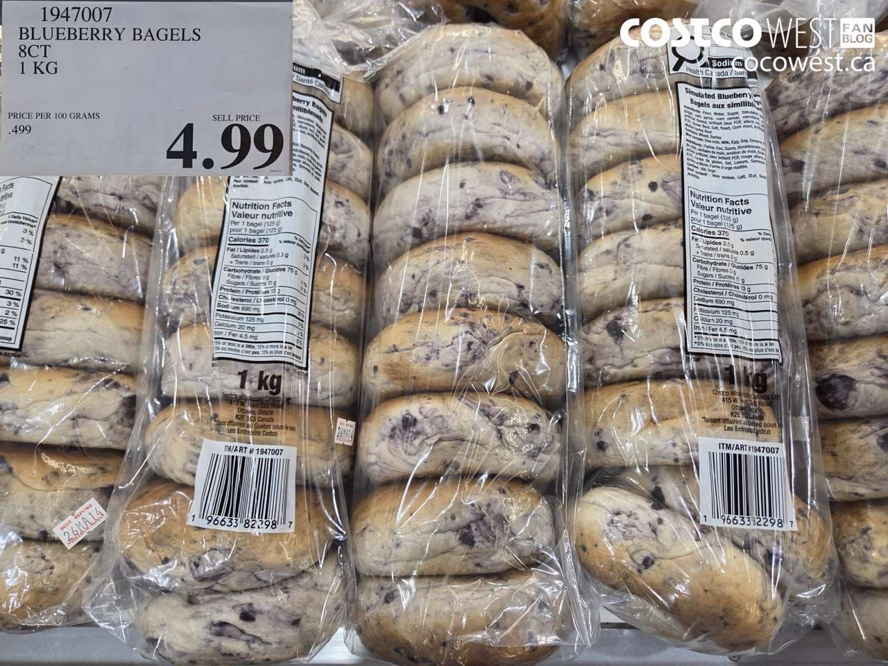 BLUEBERRY BAGELS 8CT 1 KG