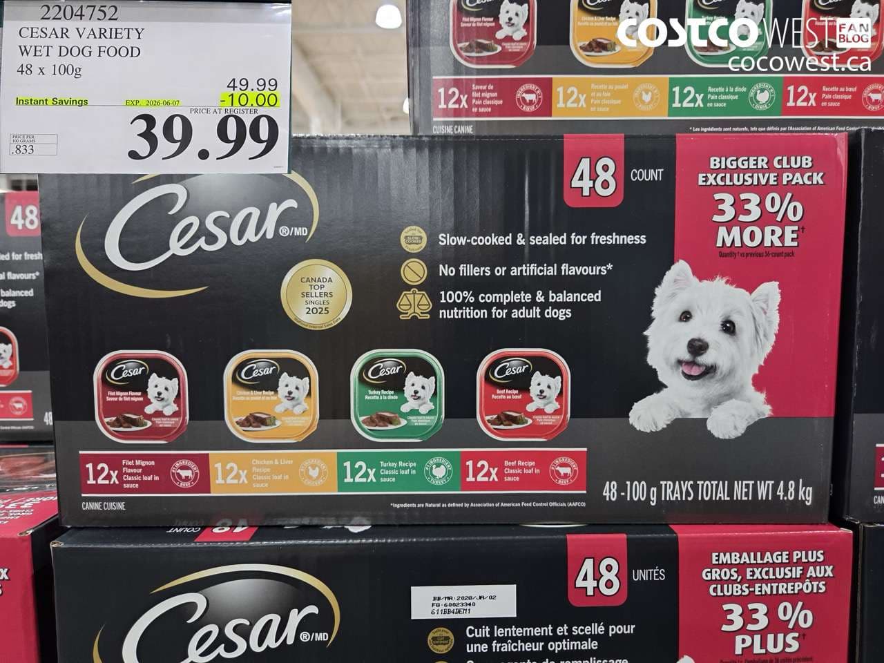 CESAR VARIETY WET DOG FOOD 48 X 100G