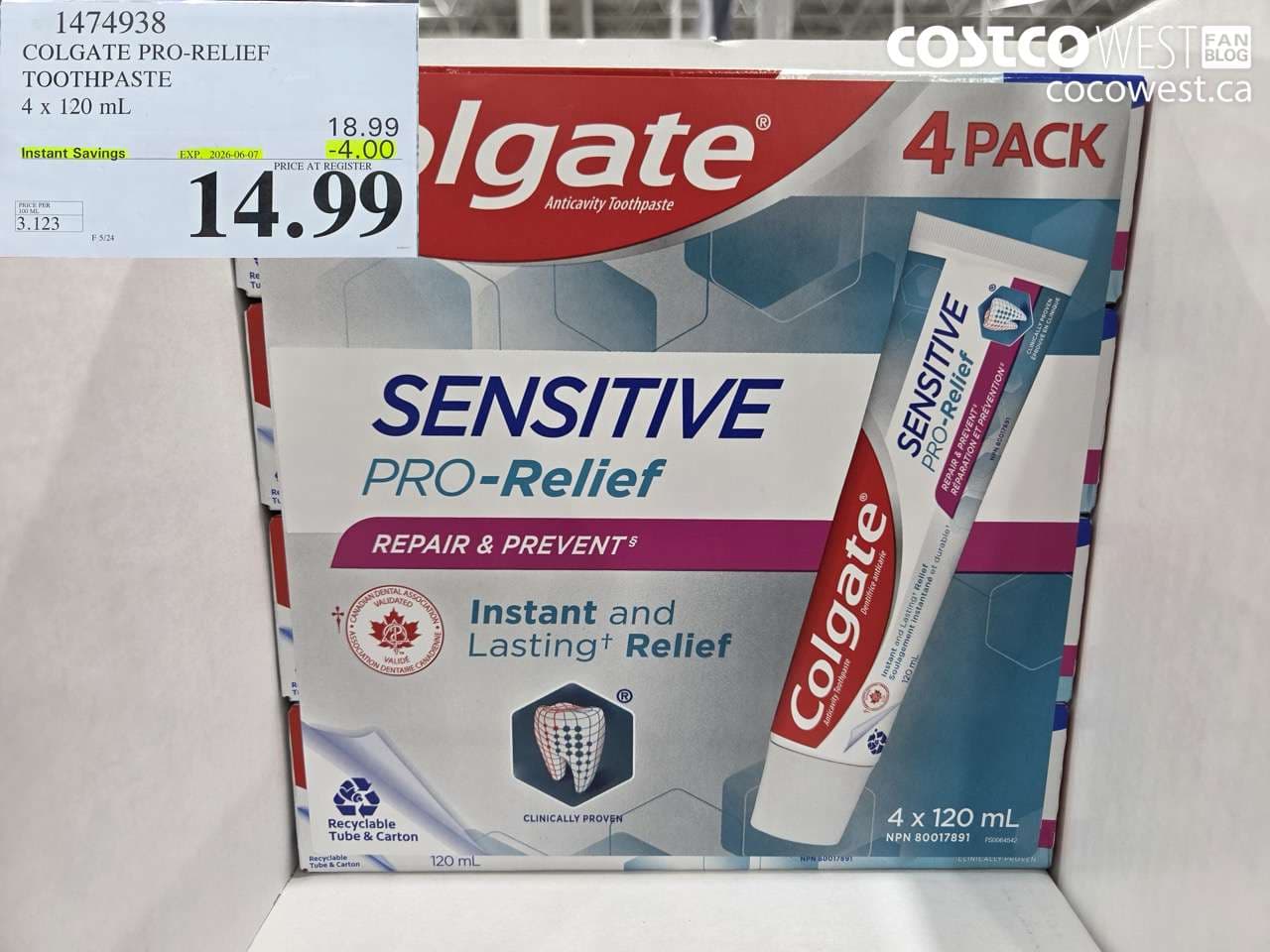 COLGATE PRO-RELIEF TOOTHPASTE 4 X 120 ML