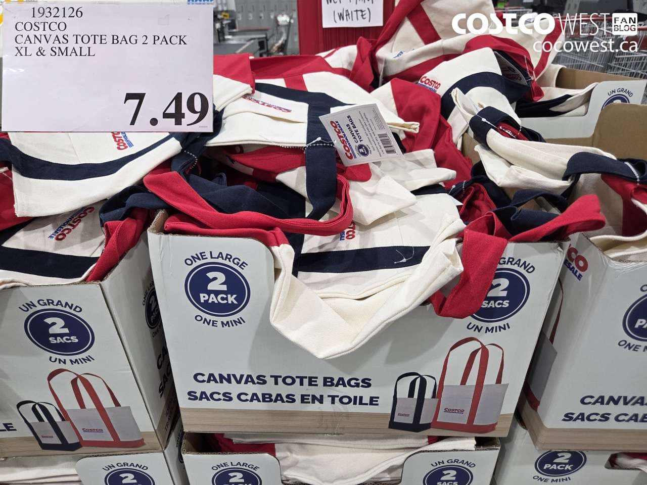 COSTCO CANVAS TOTE BAG 2 PACK XL & SMALL