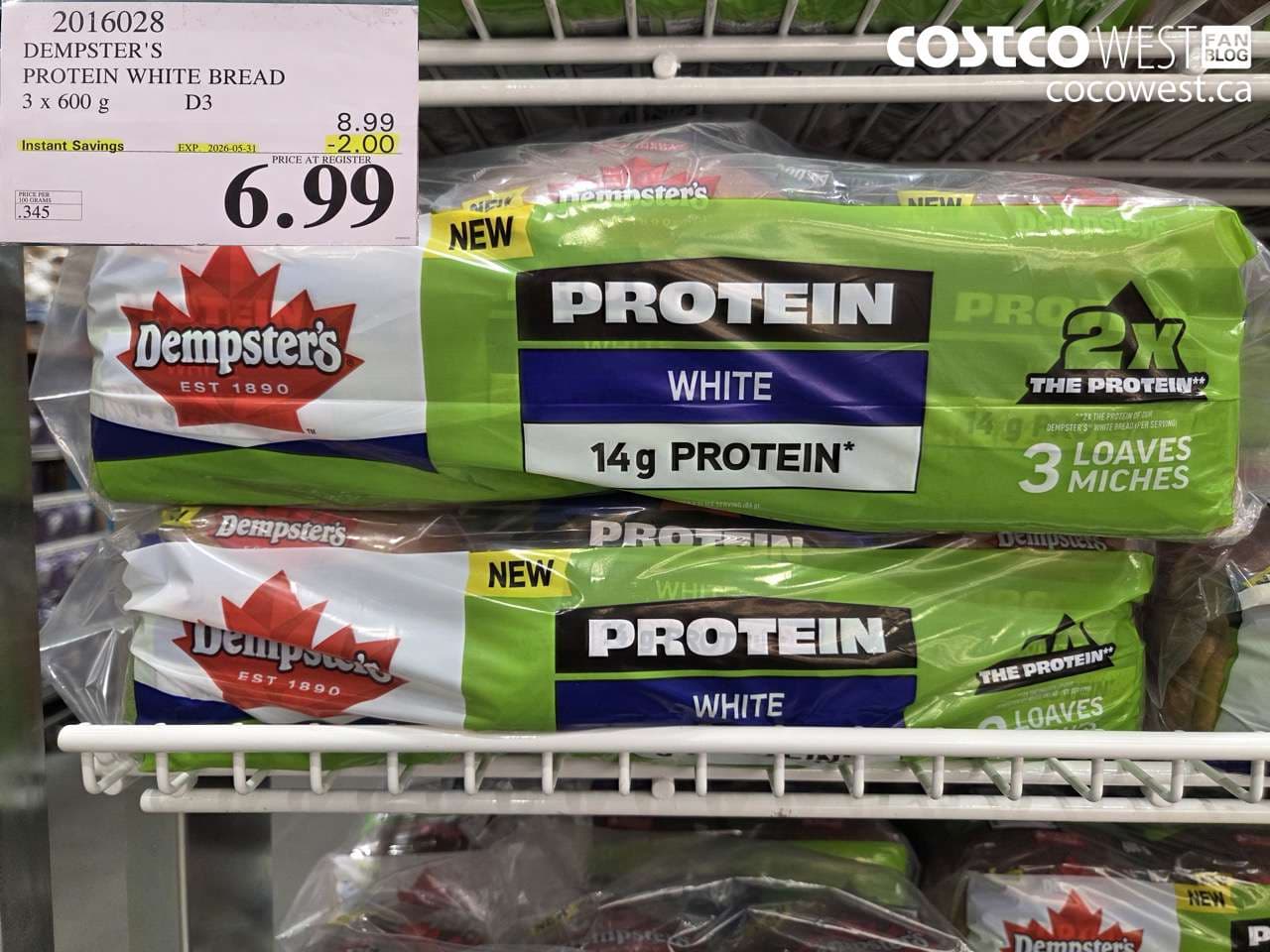 dempsters protein white bread 3 x 600 g