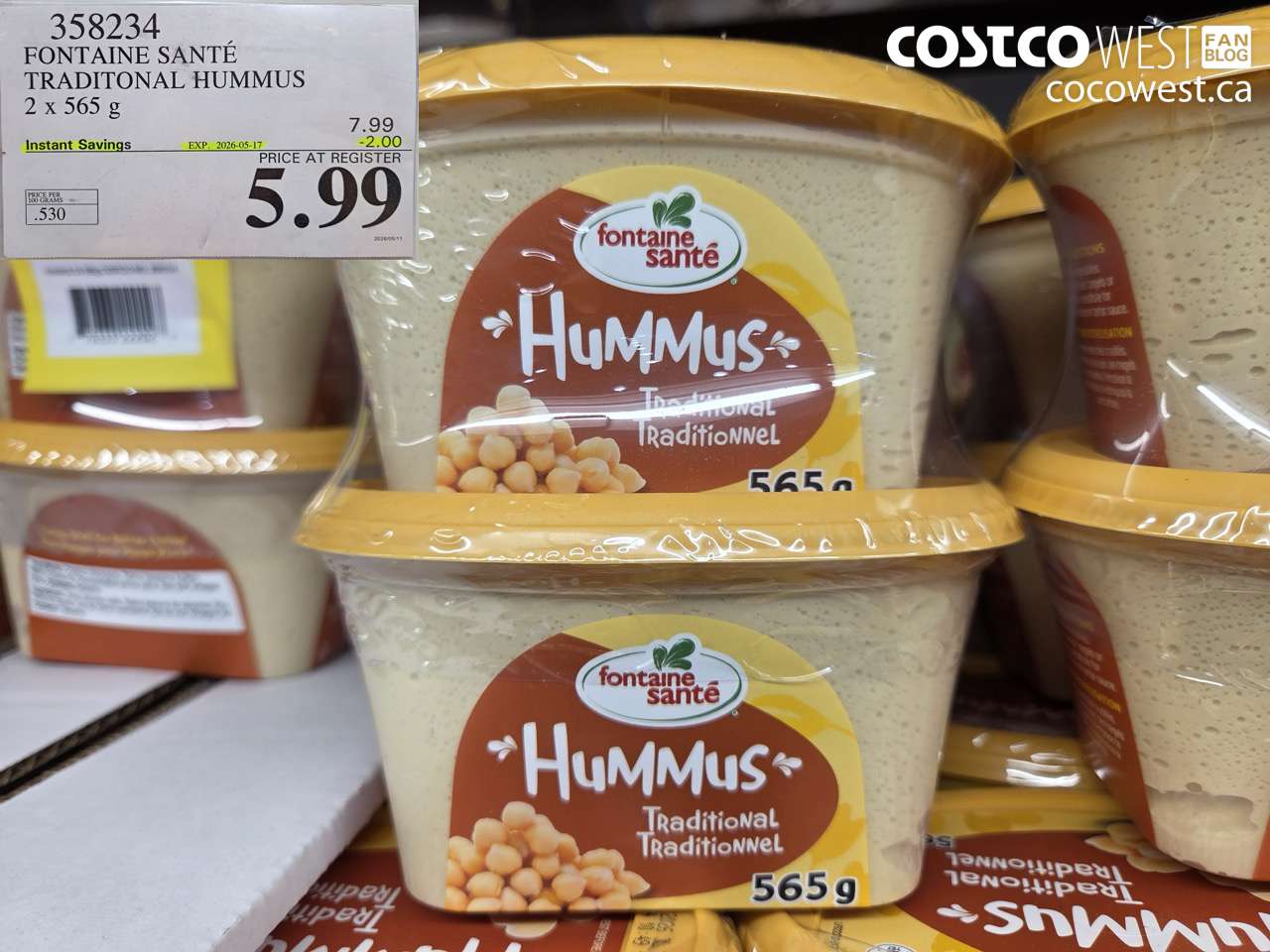 FONTAINE SANTÉ TRADITONAL HUMMUS 2 X 565 G