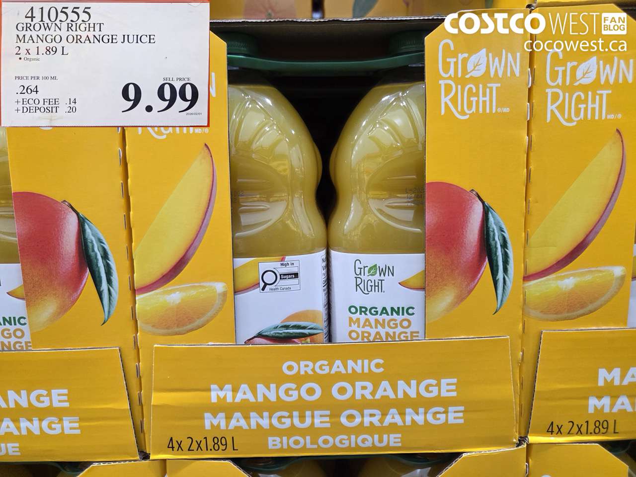 GROWN RIGHT MANGO ORANGE JUICE 2 X 1.89 L