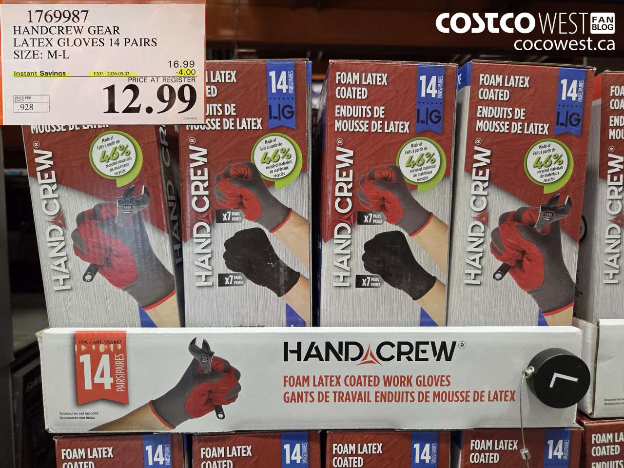 HANDCREW GEAR LATEX GLOVES 14 PAIRS SIZE: M-L