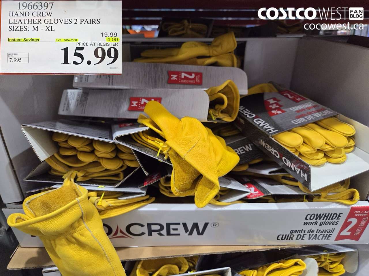 HAND CREW LEATHER GLOVES 2 PAIRS SIZES: M - XL