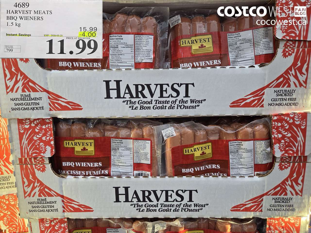 harvest meats bbq wieners 15 kg