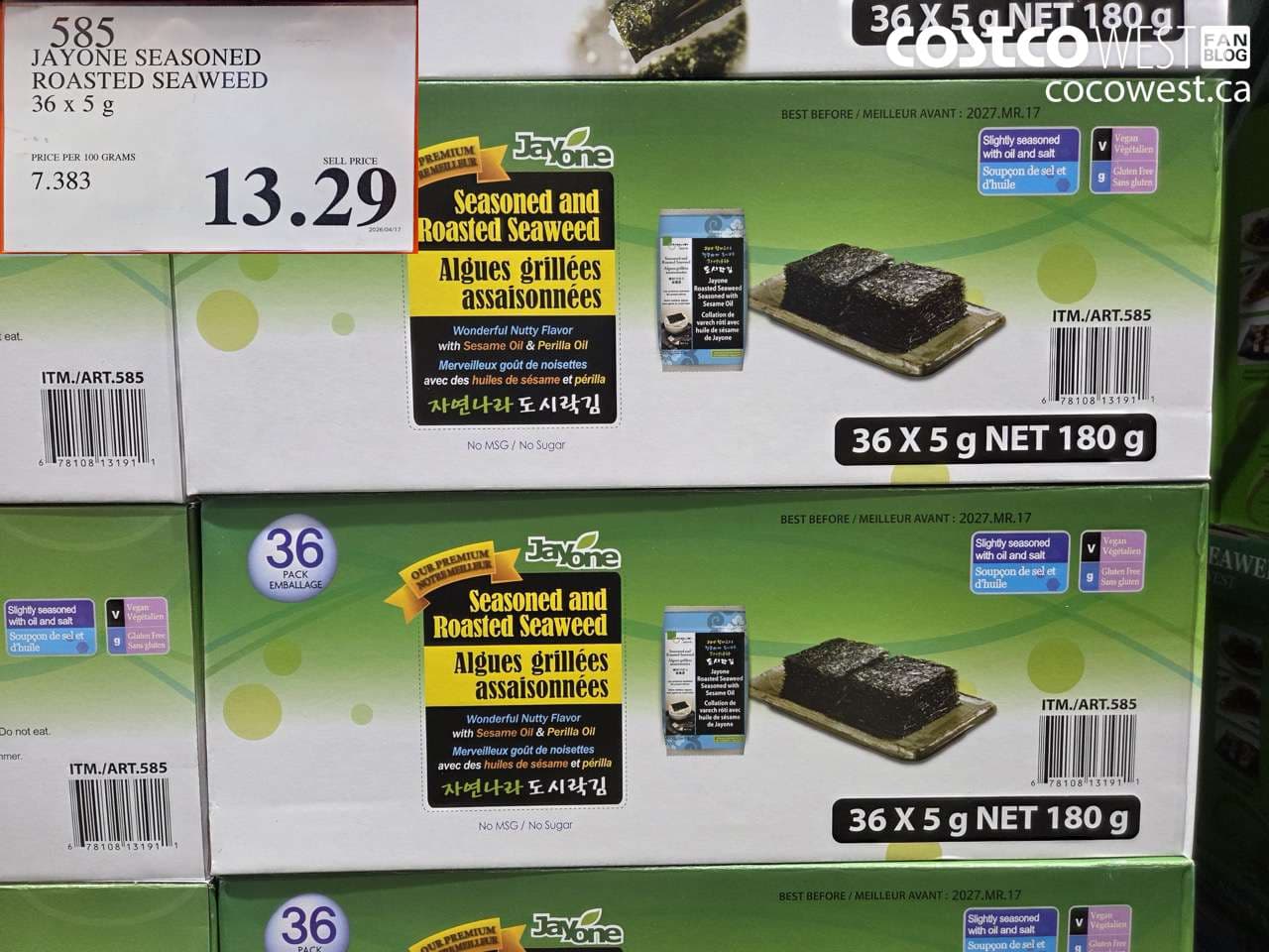JAYONE SEASONED ROASTED SEAWEED 36 X 5 G