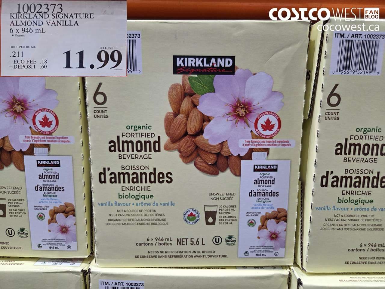 KIRKLAND SIGNATURE ALMOND VANILLA 6 X 946 ML