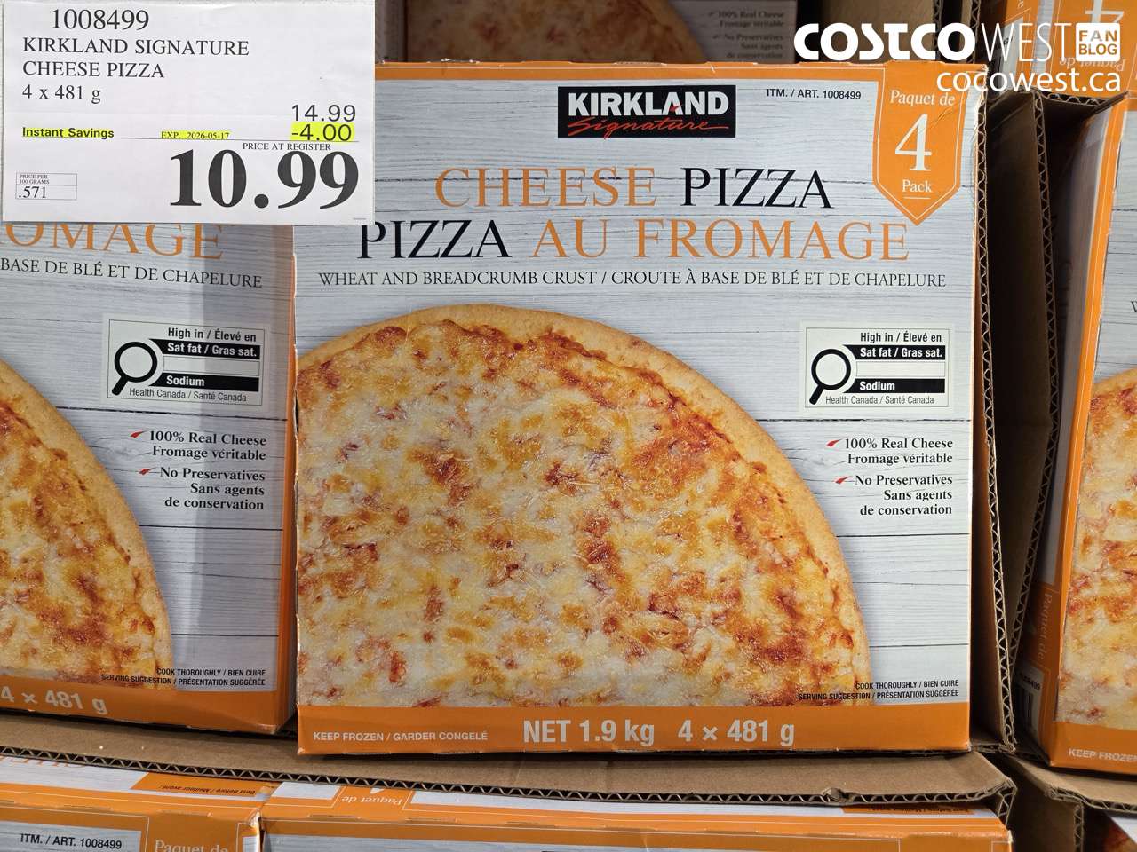 KIRKLAND SIGNATURE CHEESE PIZZA 4 X 481 G