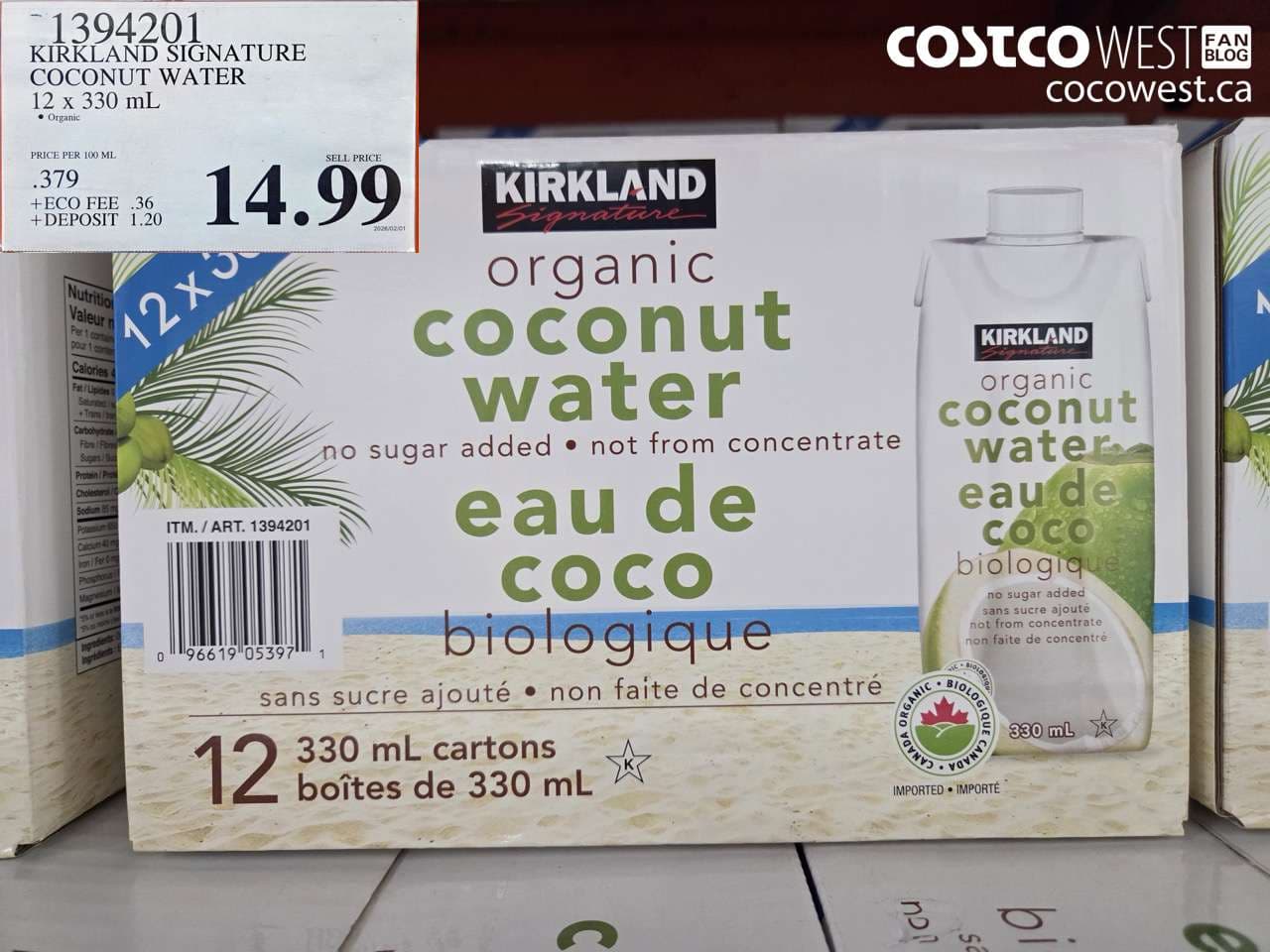 KIRKLAND SIGNATURE COCONUT WATER 12 X 330 ML