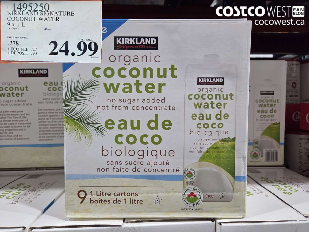KIRKLAND SIGNATURE COCONUT WATER 9 X 1 L