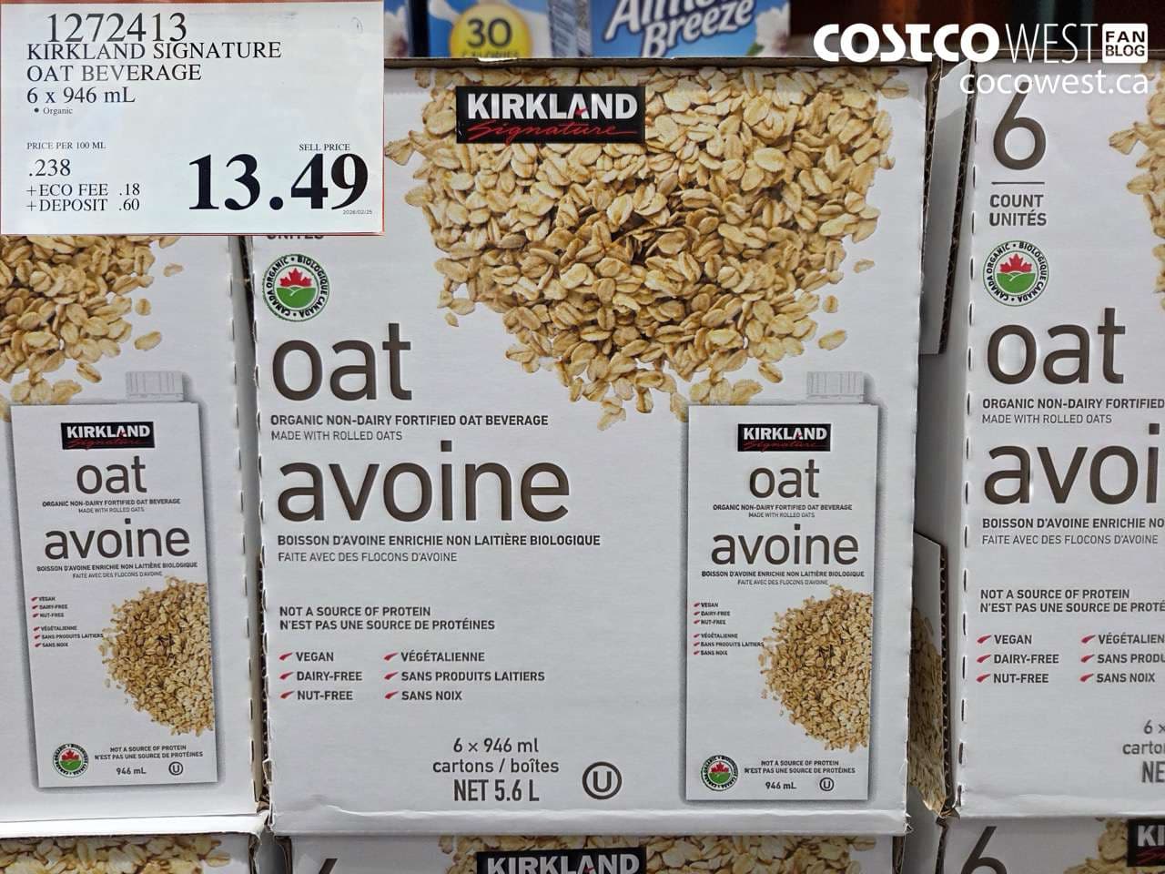 KIRKLAND SIGNATURE OAT BEVERAGE 6 X 946 ML