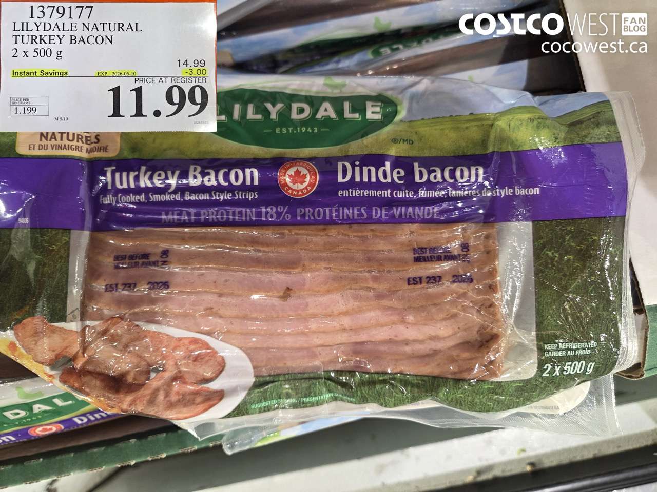 LILYDALE NATURAL TURKEY BACON 2 X 500 G