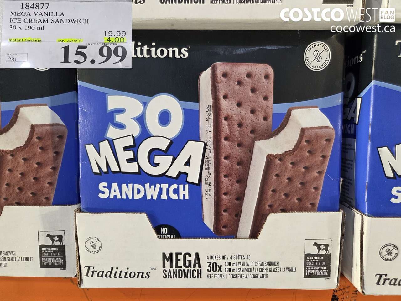 MEGA VANILLA ICE CREAM SANDWICH 30 X 190 ML
