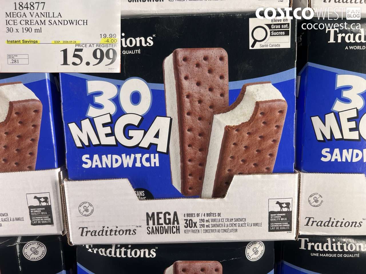 mega vanilla ice cream sandwich 30 x 190 ml