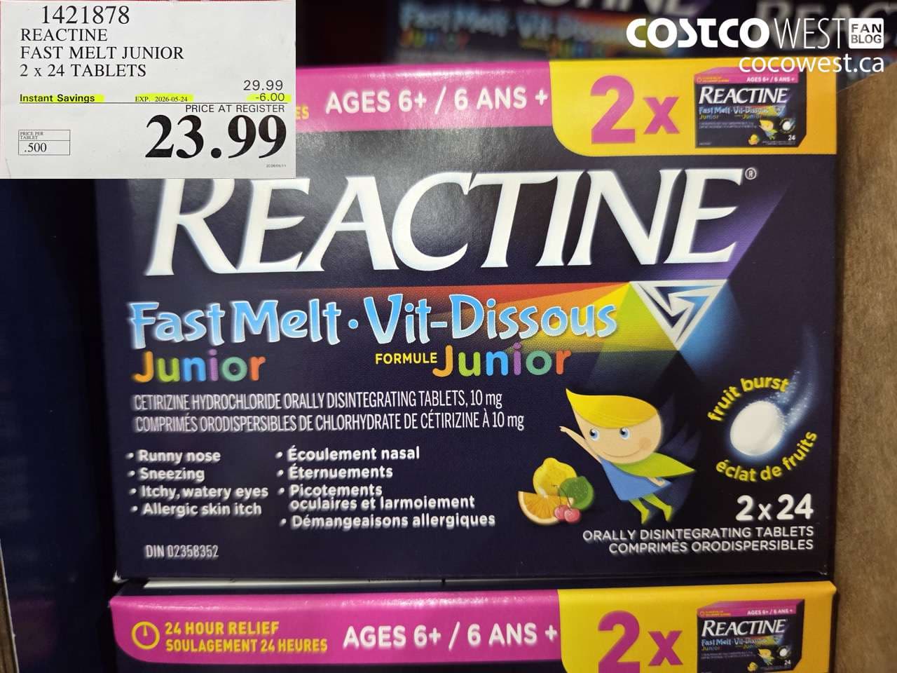 REACTINE FAST MELT JUNIOR 2 X 24 TABLETS