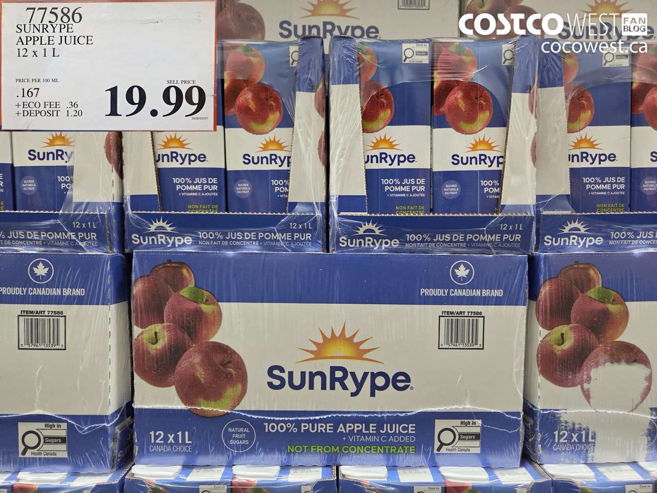 SUNRYPE APPLE JUICE 12 X 1 L