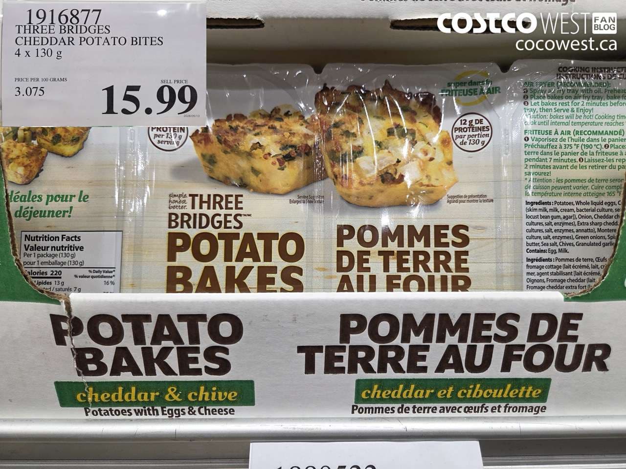 THREE BRIDGES CHEDDAR POTATO BITES 4 X 130 G